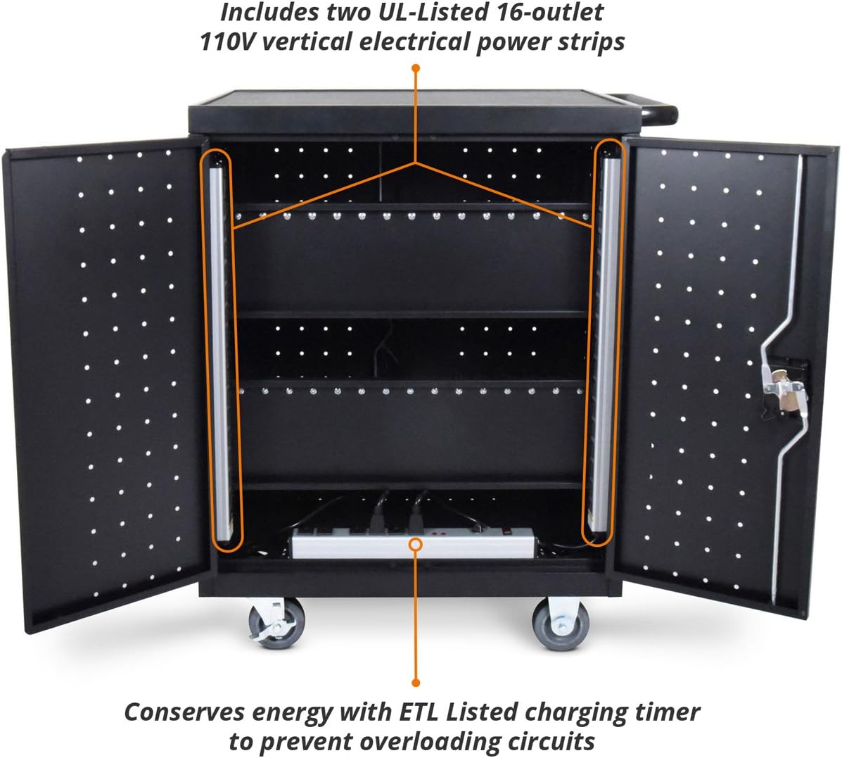 Line Leader 32 Device Charging Cart, Mobile Lab Holds 32 Tablets, Chromebooks or Laptops with up to 15.6 Inch Display, Built in Cord Management, Locking Cabinet, Comes Fully Assembled : Office Products