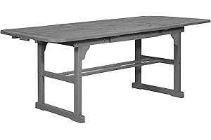 Walker Edison Maui Modern Solid Acacia Wood Slatted Patio Dining Table, 78 Inch, Grey Wash