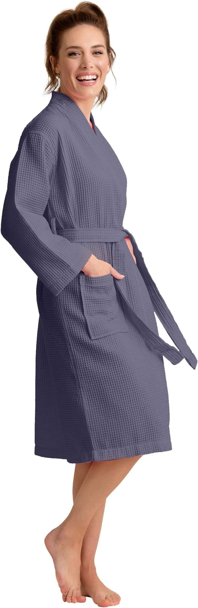 Luxurious Robe Soft Absorbent Lightweight Long Kimono Waffle Hotel/Spa Cotton Bathrobe for Women