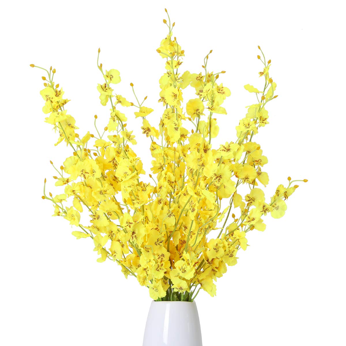 Kisflower 12Pcs Yellow Artificial Dancing Orchids Gypsophila Cherry Blossom Flowers for Home Decoration