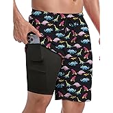 Buauty Mens Swim Trunks with Compression Liner 9 Inch Inseam Quick Dry Swim Shorts Men Board Short Swimsuit with Pockets