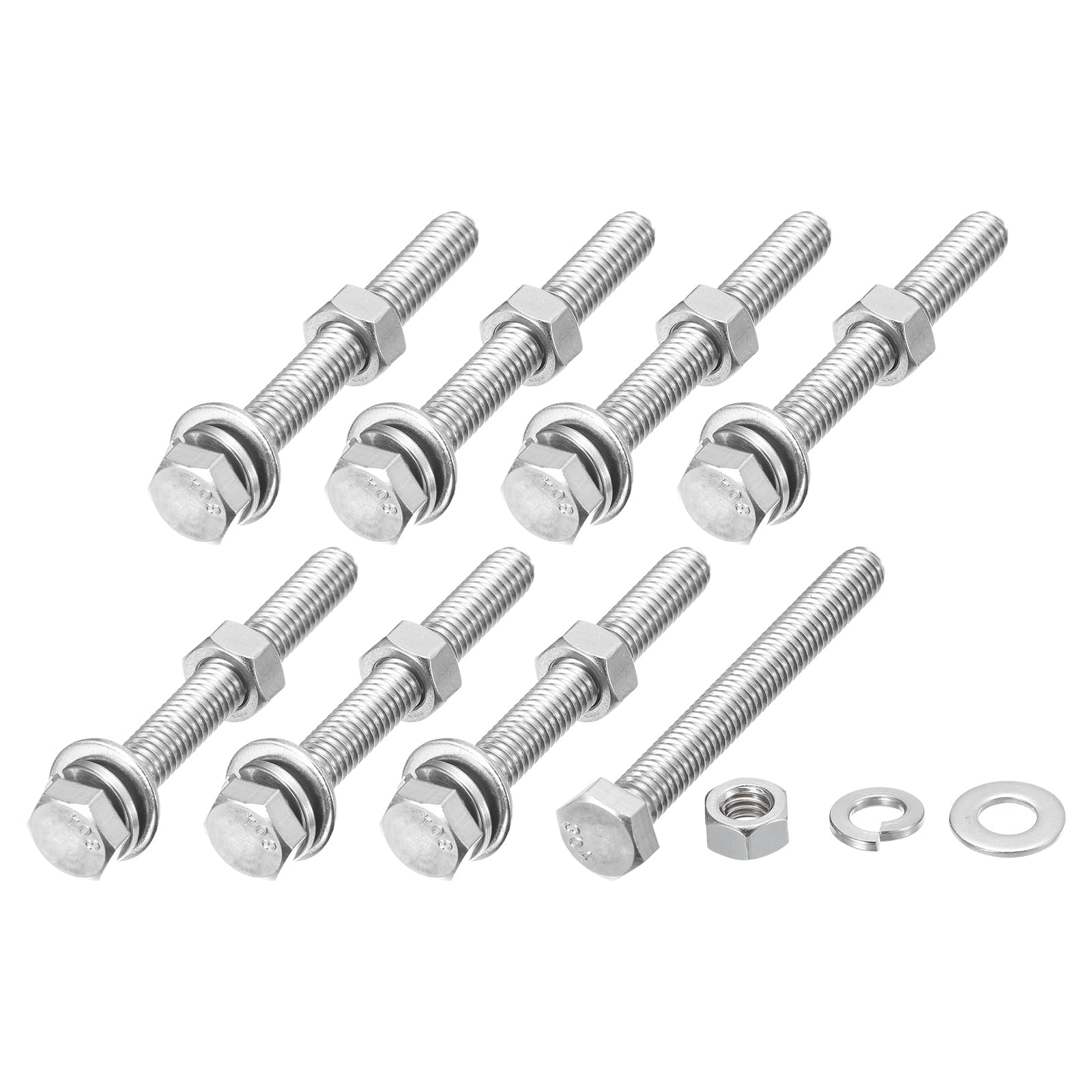 METALLIXITY Hex Head Screws Bolts, Nuts, Flat & Lock Washers Kits (5/16-18x2-3/4") 8 Set, Stainless Steel Fully Threaded Machine Screws Bolt Set - for Home Appliance Equipment