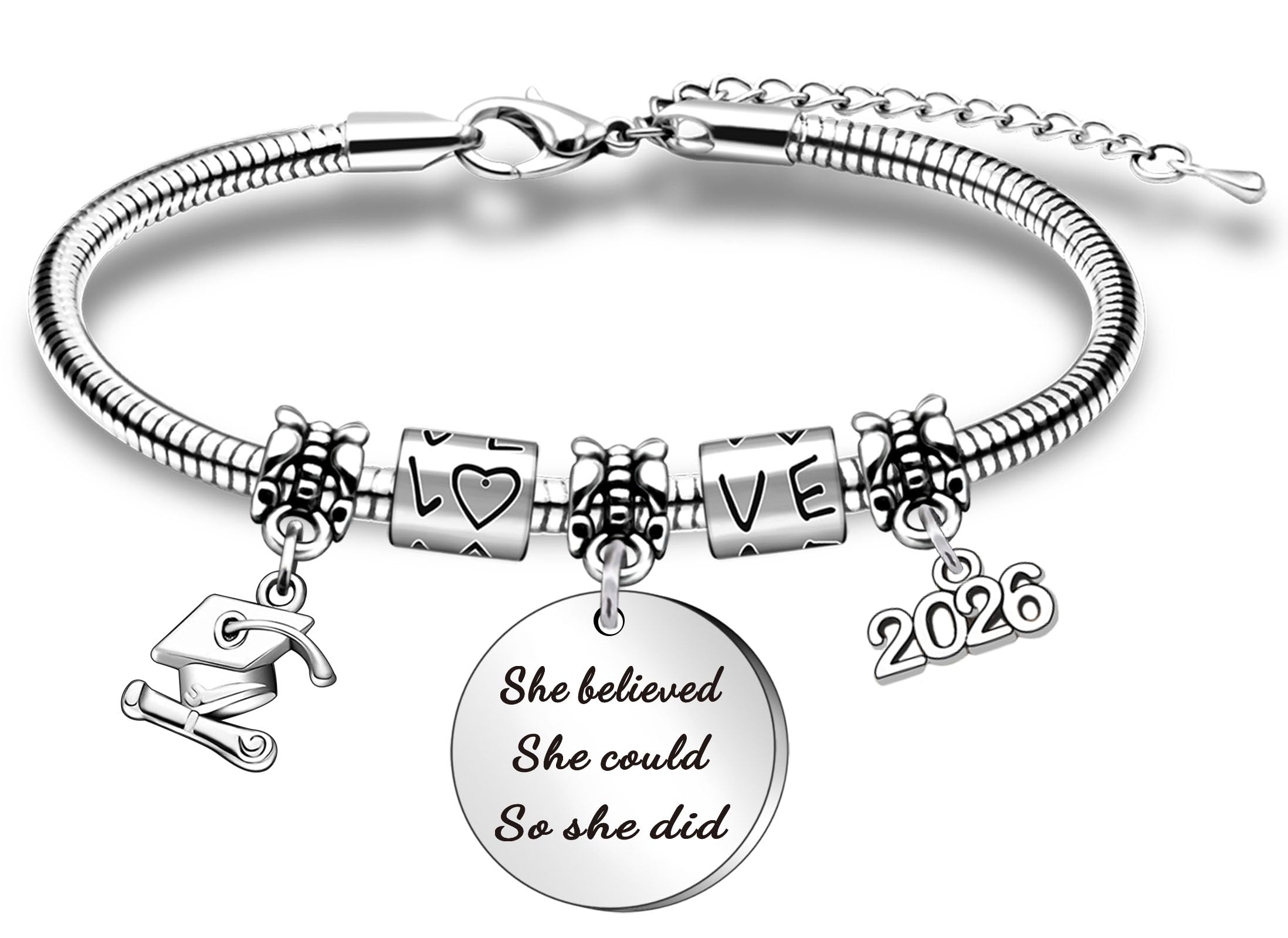 WTOPP 2026 Graduation Gifts Charm Bracelets, Inspirational Bracelets Quote She Believed She Could So She Did Bracelet College Graduation Gifts for Him Her 2026 High School