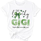 Personalized One Lucky Family T Shirt with Kids Names Shamrock Bow Design Mom Grandma Nana Mimi Gigi Mama Custom Family Shirt