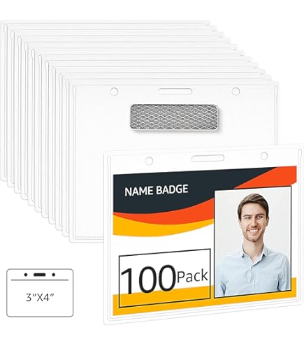 Amazon.com : Name Badge Holders Clear Badge Sleeve Plastic Lanyard Sleeves  for ID Holders (100 Pcs Horizontal) : Office Products