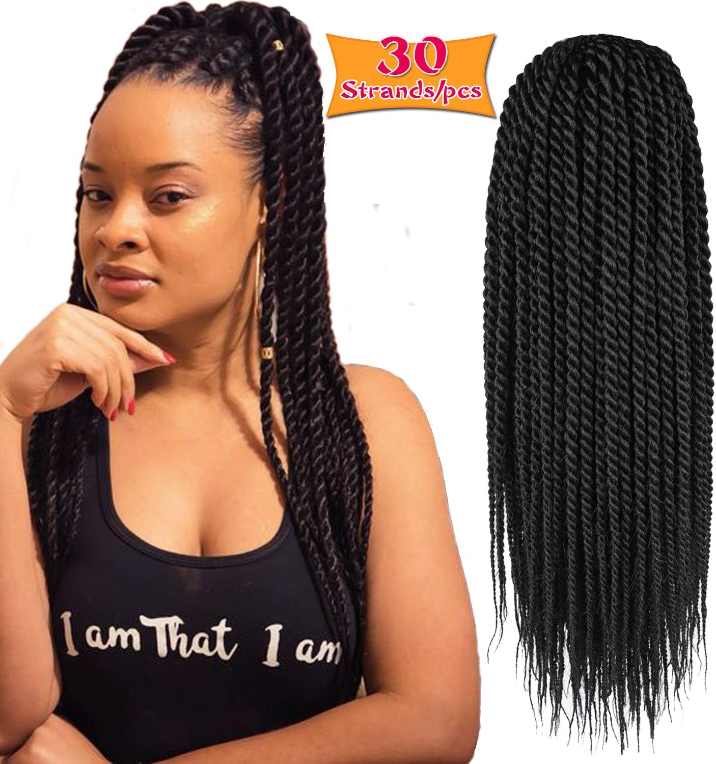 6Pcs 14inch 30stands Senegalese Twist Crochet Hair Braids Small Havana Mambo Twist Crochet Braiding Hair Low Temperature Fiber Synthetic Crochet Hair Extensions (1B)
