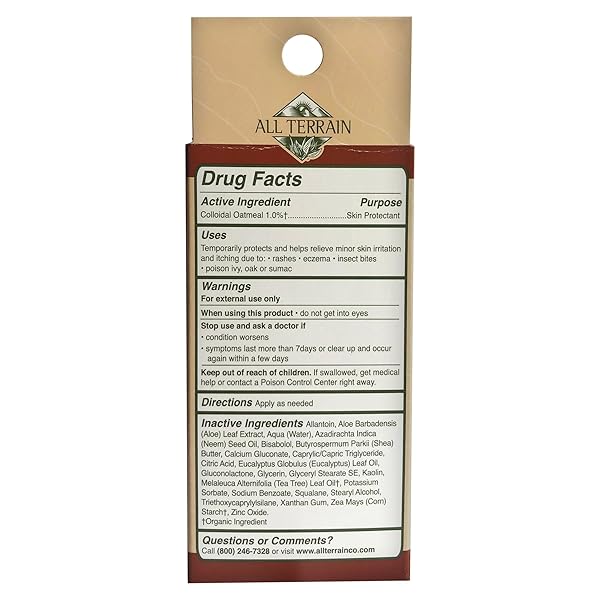 ALL TERRAIN NATURAL DITCH THE ITCH CREAM 2OZ, WITH COLLOIDAL OATMEAL, FOR ITCHING & IRRITATION FROM DRY SKIN, RASHES