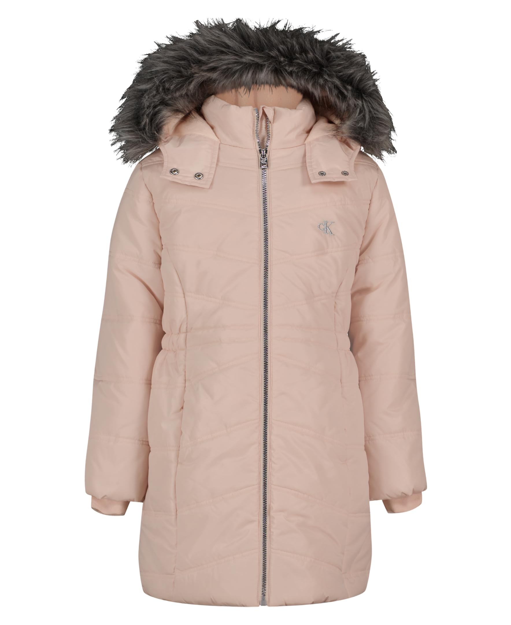 Calvin Klein Girls' Hooded Winter Puffer Jacket, Full-Length Heavyweight Coat with Fleece Lining, Aerial Heavenly Pink, 5 Image