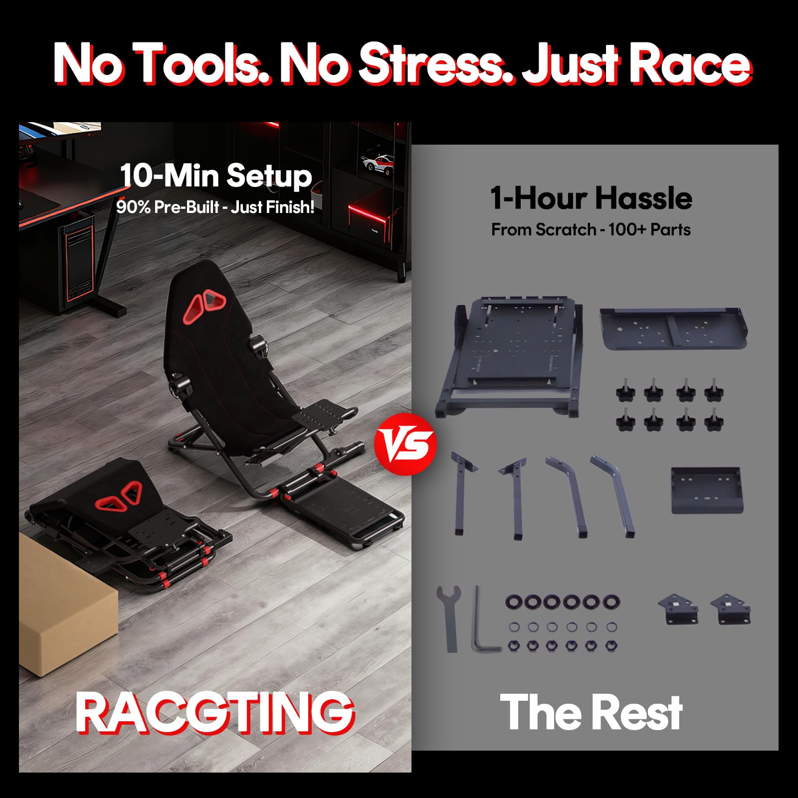 RACGTING Racing Simulator Cockpit for G920 G29 G923, Foldable Racing Simulator for Thrustmaster T248X T248 T300 T150 458 TX Xbox PS5 PS4 PC (Black)