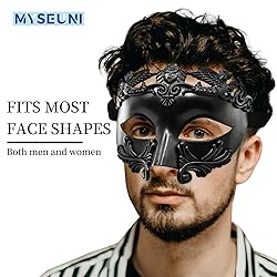 MYSEUNI Black Masquerade Mask for Men - Greek