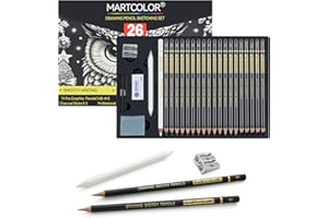 MARTCOLOR Drawing Sketching Pencil Set, 26 Pieces, Graphite Pencils (14B-4H), Charcoal Pencils, Charcoal Sticks, Blending Stump, Eraser, Sharpeners, Artist Pencils for Beginners & Pro Artists