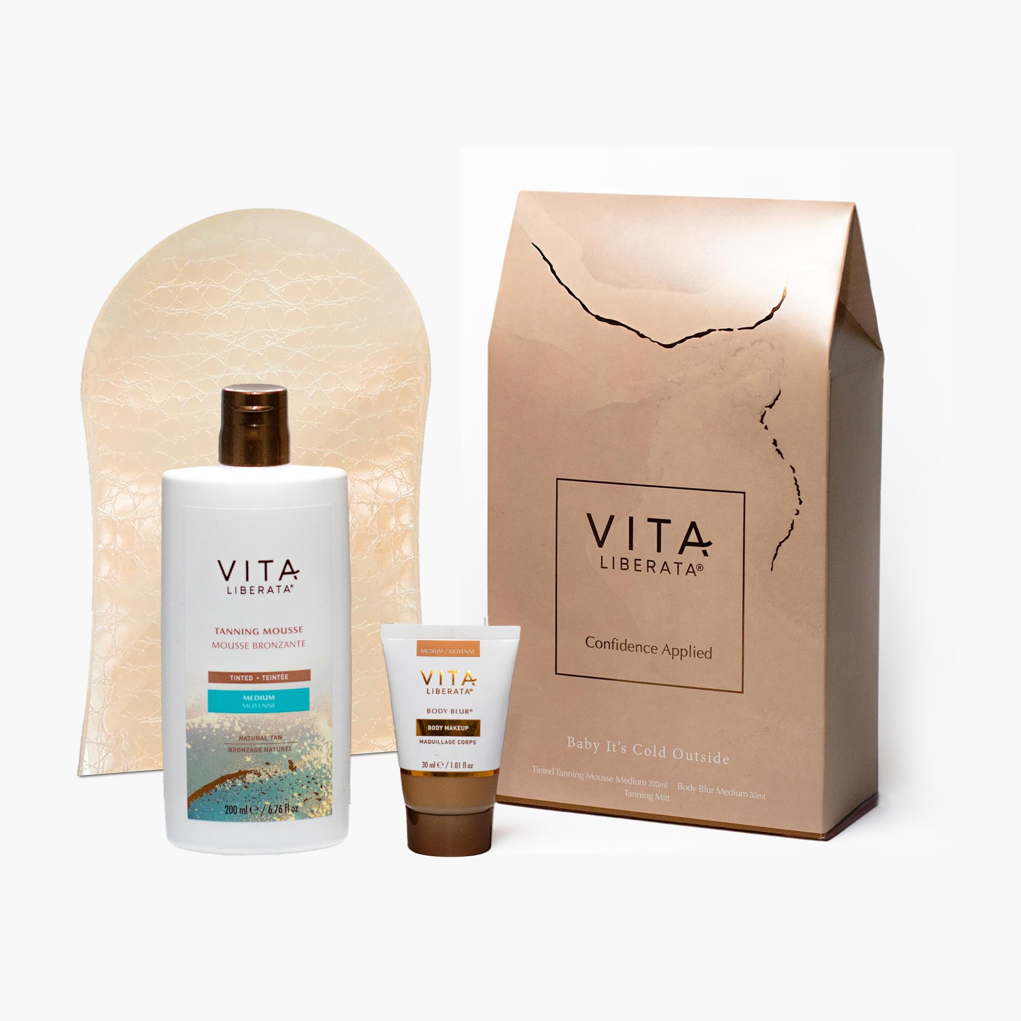 Vita Liberata Tanning Gift Set, Baby It's Cold Outside, Tinted Tanning Mousse Medium, Body Blur Medium, Tanning Mitt, Self Tan Kit, Perfect Gifting Set for Christmas