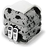 blunique Cow Print Heated Electric Blanket King Size-Dual Control Heating Blanket King Size with 10 Heat Levels & 10 Hours Auto-Off, Cozy Soft Fleece Sherpa, Washable, 90x100 Inche Cow Print Grey