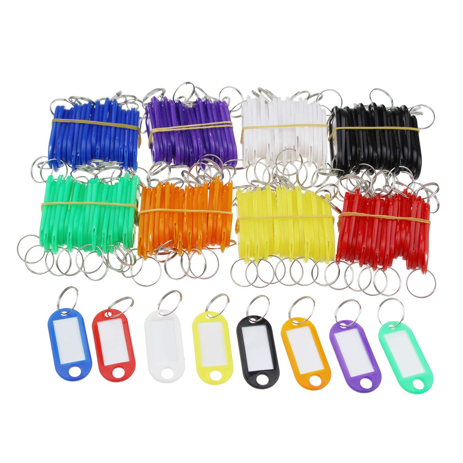 160 Pieces 8 Colors Assorted Plastic Key Tag Fobs ID Labels with Split Keyring