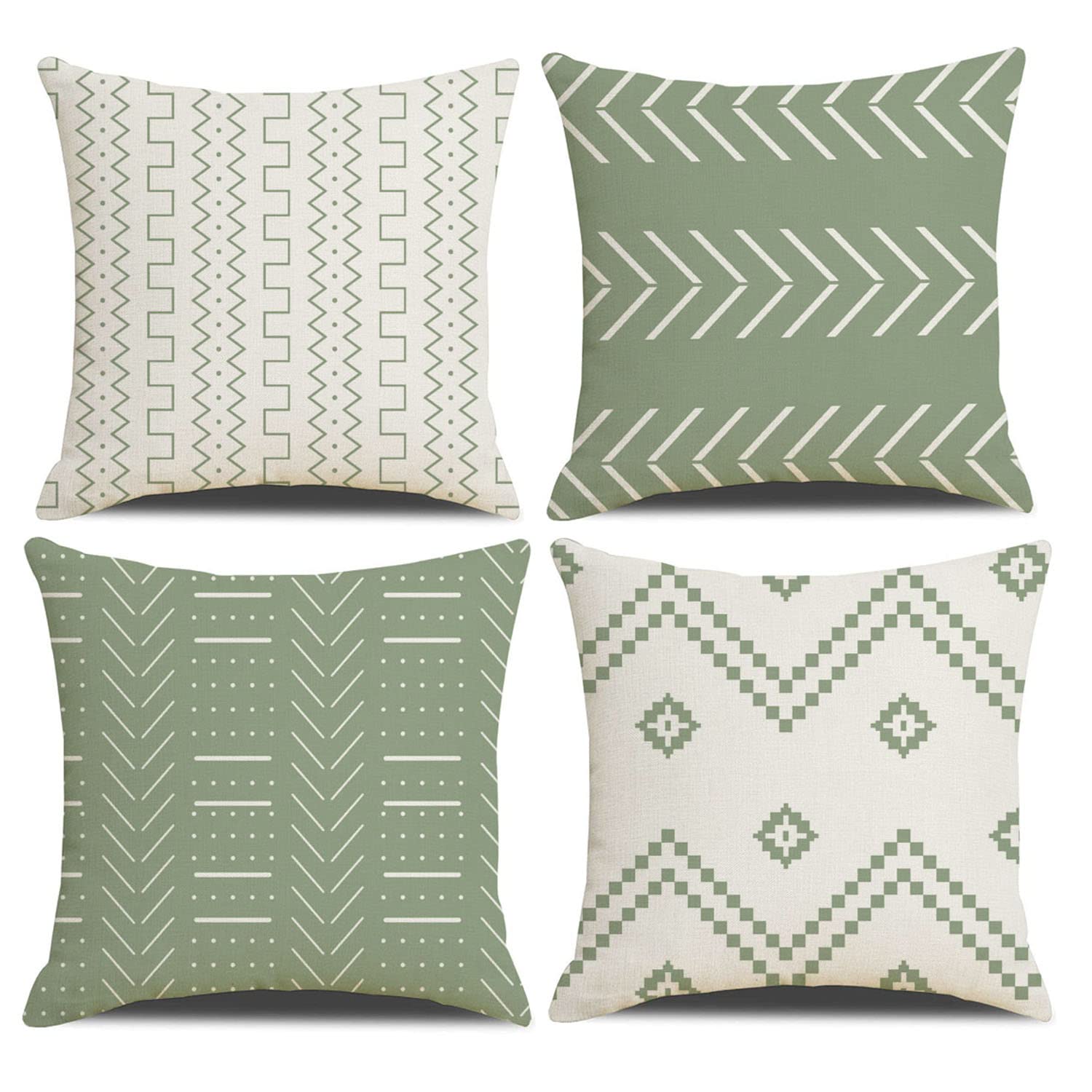 DWDC Cushion Covers 40 x 40 cm Farmhouse Cushioncase cover, Set of 4 Light Green Textured Patchwork Square PillowCase for Sofa Chair Bedroom Modern Decor Home Office Couch Car Garden — image 1
