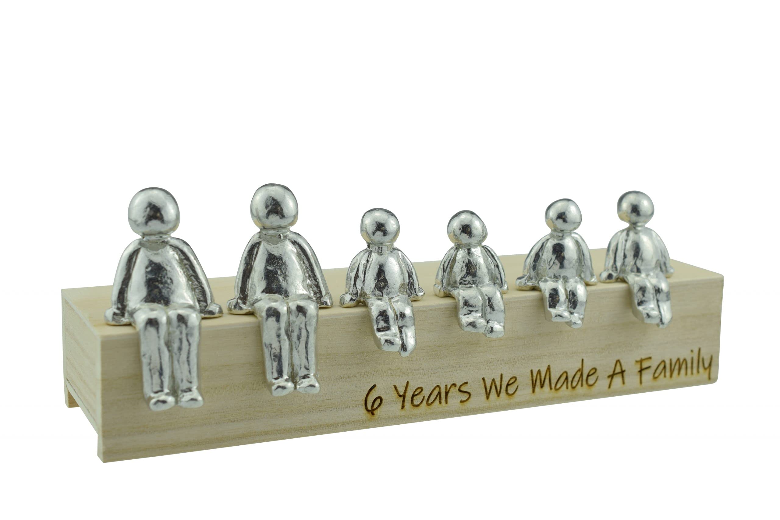 Pirantin 6th Anniversary Idea - 6 Years We Made A Family Metal Ornament - Choose Your Family Combination Box & Woodgrain May Vary(4 children)