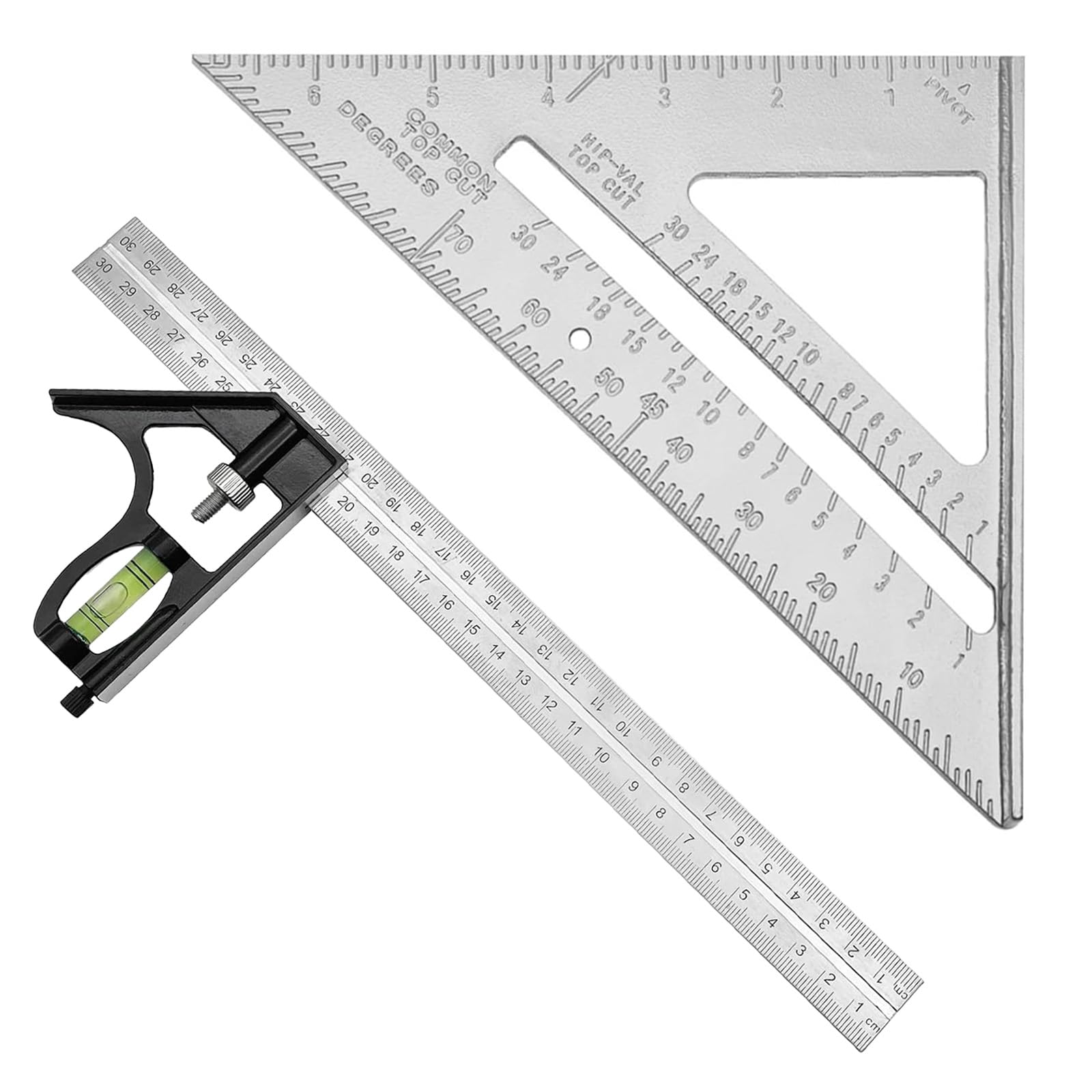 2 Pcs Set Square Carpentry,Square Tool Carpenters Combination,Carpentry Tools,A Activity Combination Angle Ruler Built in Bubble Level and A 90 Degree Imperial Triangle Ruler