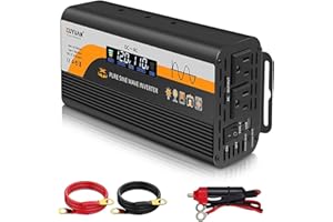 X XU YUAN 1000W Pure Sine Wave Inverter, 12V/24V Auto-Detect, 50Hz/60Hz Switchable, LCD Display, Type-C Fast Charging, Silent Design, Overload & Overheat Protection for RV, Home
