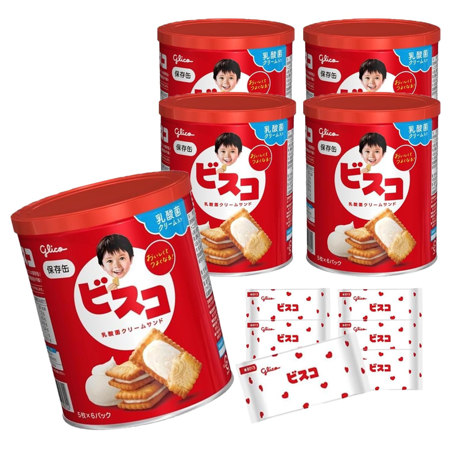 ビスコ 保存缶 30枚×5缶 江崎グリコ 保存食 非常食 長期保存 備蓄食 個包装 ビタミンB1・B2・D カルシウム 食物繊維 ビスケット お菓子 おかし商品画像