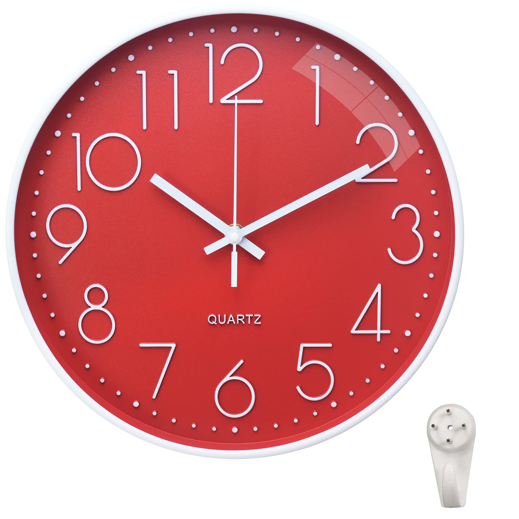 October Elf 12 Inch Wall Clock Non-ticking Silent Round Modern Decorative Wall Clocks with Large Arabic Number for Bedrooms Office Kitchen Gym Living Room Kitchen(Red E)