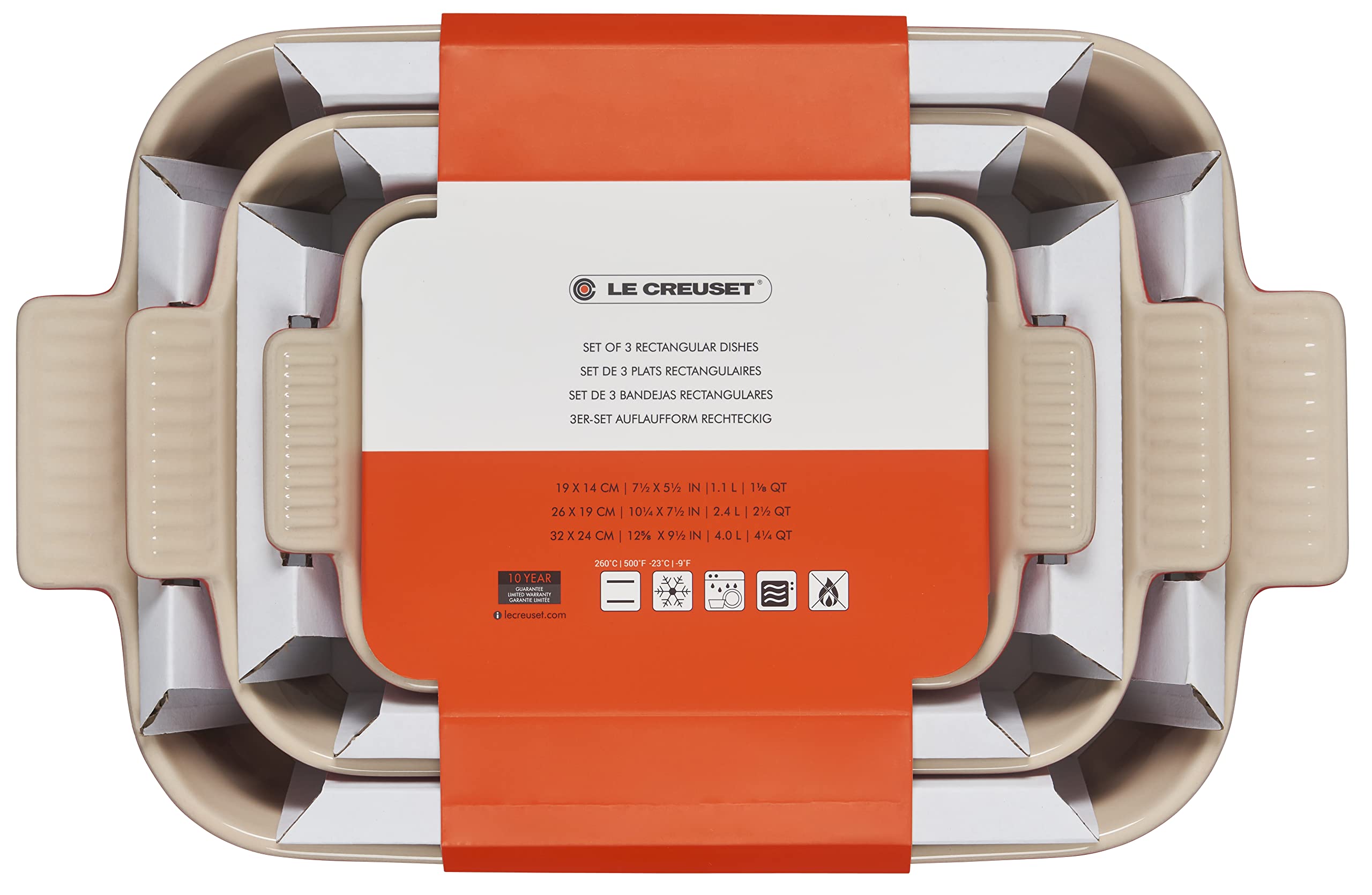 Le Creuset Stoneware Heritage Set 3 Rectangular Dishes, Cerise