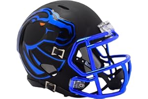 Boise State Broncos Matte Black with Chrome Blue Mask Revolution SPEED Mini Football Helmet - New in Riddell Box