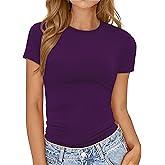 Womens Basic Tees Summer Short Sleeve Shirts Slim Fit Tight T Shirt Going Out Tops