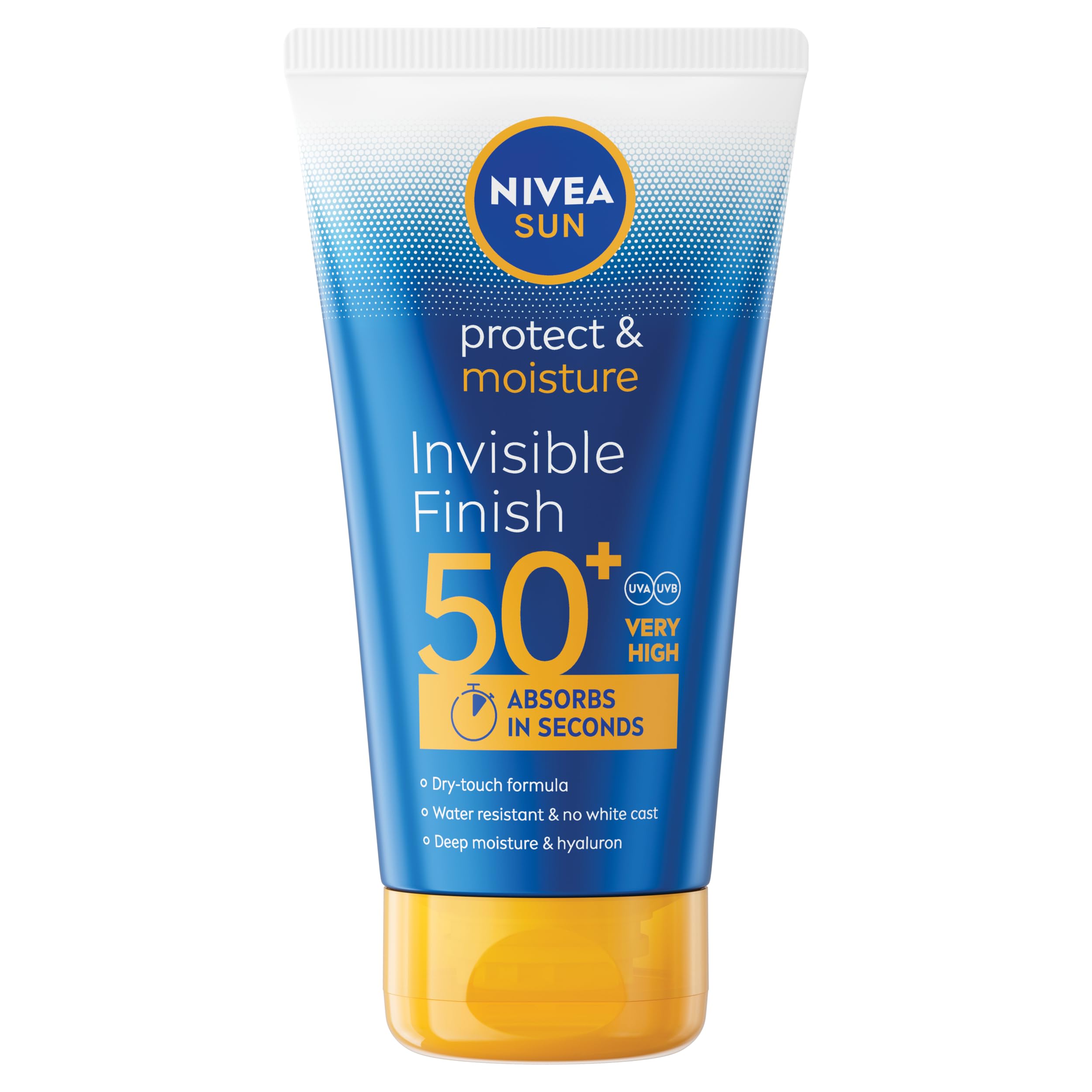 NIVEA SUN Protect & Moisture Invisible Finish Sun Cream SPF50+ (150 ml), Sun Lotion with Vitamin C and Hyaluron, 48H Moisture and Immediate UVA/UVB Protection, No White Cast Ultralight Formula
