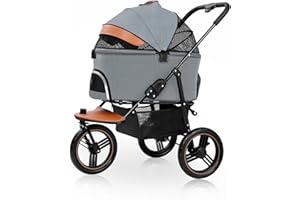 NAHOFI Dog Stroller for Medium Small Dogs, 3 in1 Pet Stroller Zipperless Dog Cat Jogger Stroller 3 Wheels with Detachable Dog Carriage, Storage Basket and One-Button Folding Frame for Pets Walk-Gray