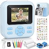 Kids Camera Instant Print, 1080P HD Digital Video Kids Instant Camera for Girl Boys, Toddler Toys for Children Age 3-12 with 3 Rolls Print Paper & 32G Card (Blue)