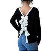 GORGLITTER Women's Bow Back Shirts Top Backless Long Sleeve Crewneck Trendy Cute Shirt 2025