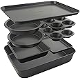 Elbee Home 8-Piece Nonstick Aluminized Steel, Space Saving Baking Set, With Deep Roasting Pan, Cookie Sheet, Cake Pans, Muffi