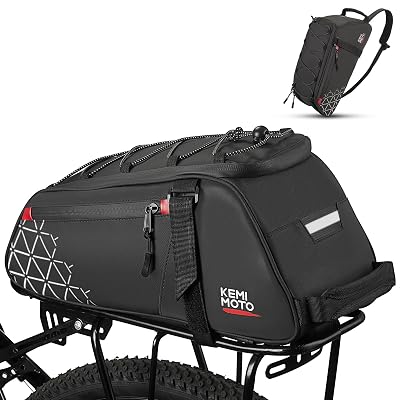 KEMIMOTO Rear Bike Rack Bag - 8L PVC Water Resistant Ebike Bags for Bicycle Rear Rack, Bicycle Trunk Pannier for Commuter Travel Shopping and Cycling (Black)