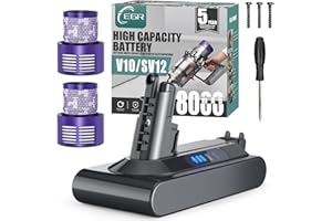 EGR High Capacity 8000mAh V10 Battery Replacement Compatible with Dyson V10 /Animal/Absolute/Fluffy/Motorhead SV12 Cordless S
