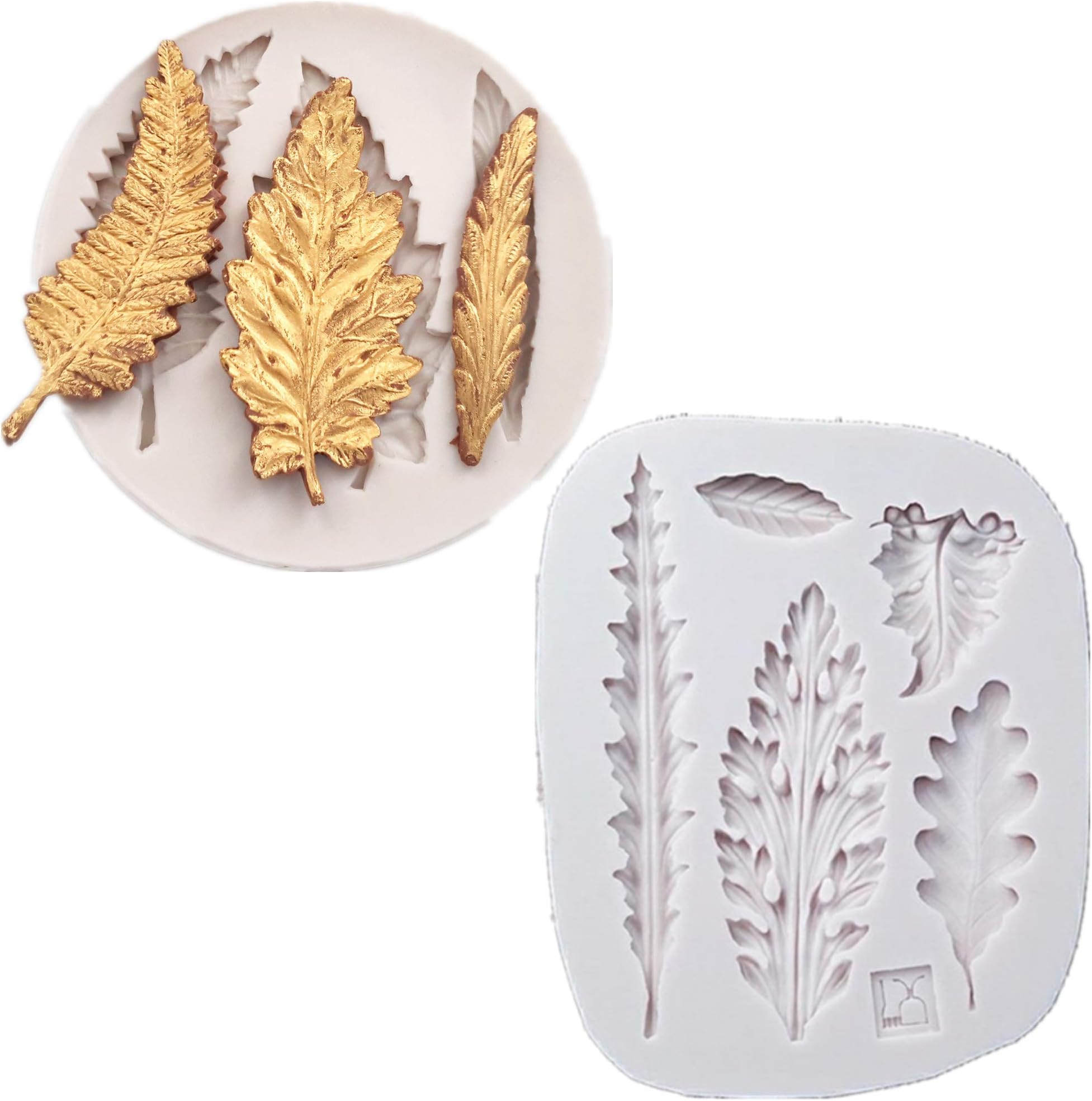 Wootkey Set of 2 Rose Leaf Maple Leaf Grape Leaf Fondant Silicone Mold for Sugarcraft, Cake Border Decoration, Cupcake Topper, Polymer Clay, Crafting Moulds