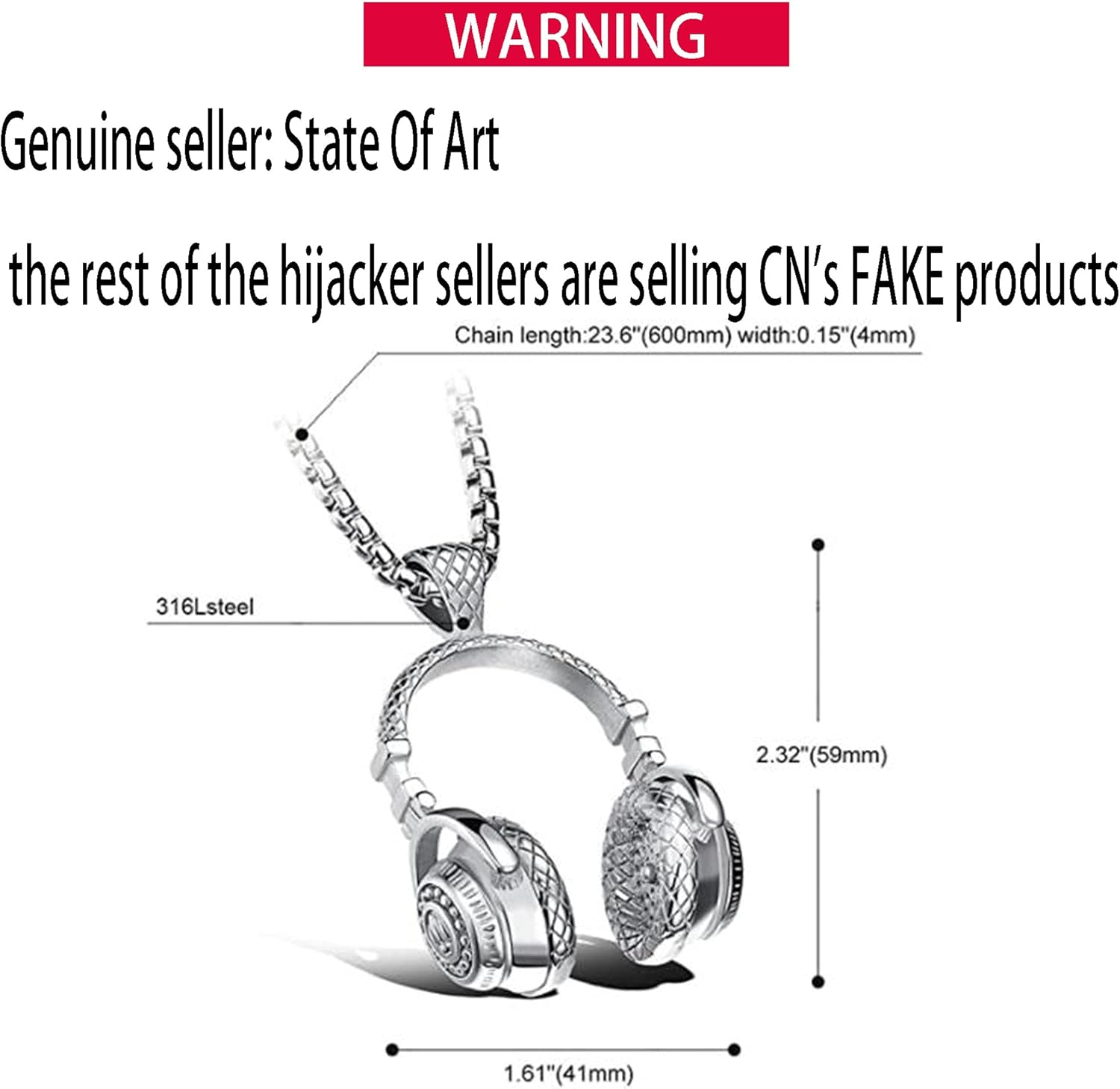 Music silver Pendant Rocker Necklace Jewelry Hiphop Headphones with 24in chain: Clothing