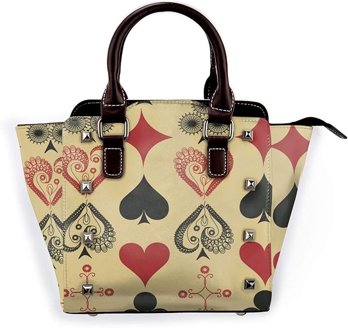Vintage Playing Cards Women Handbag Fashion Travel School Genuine