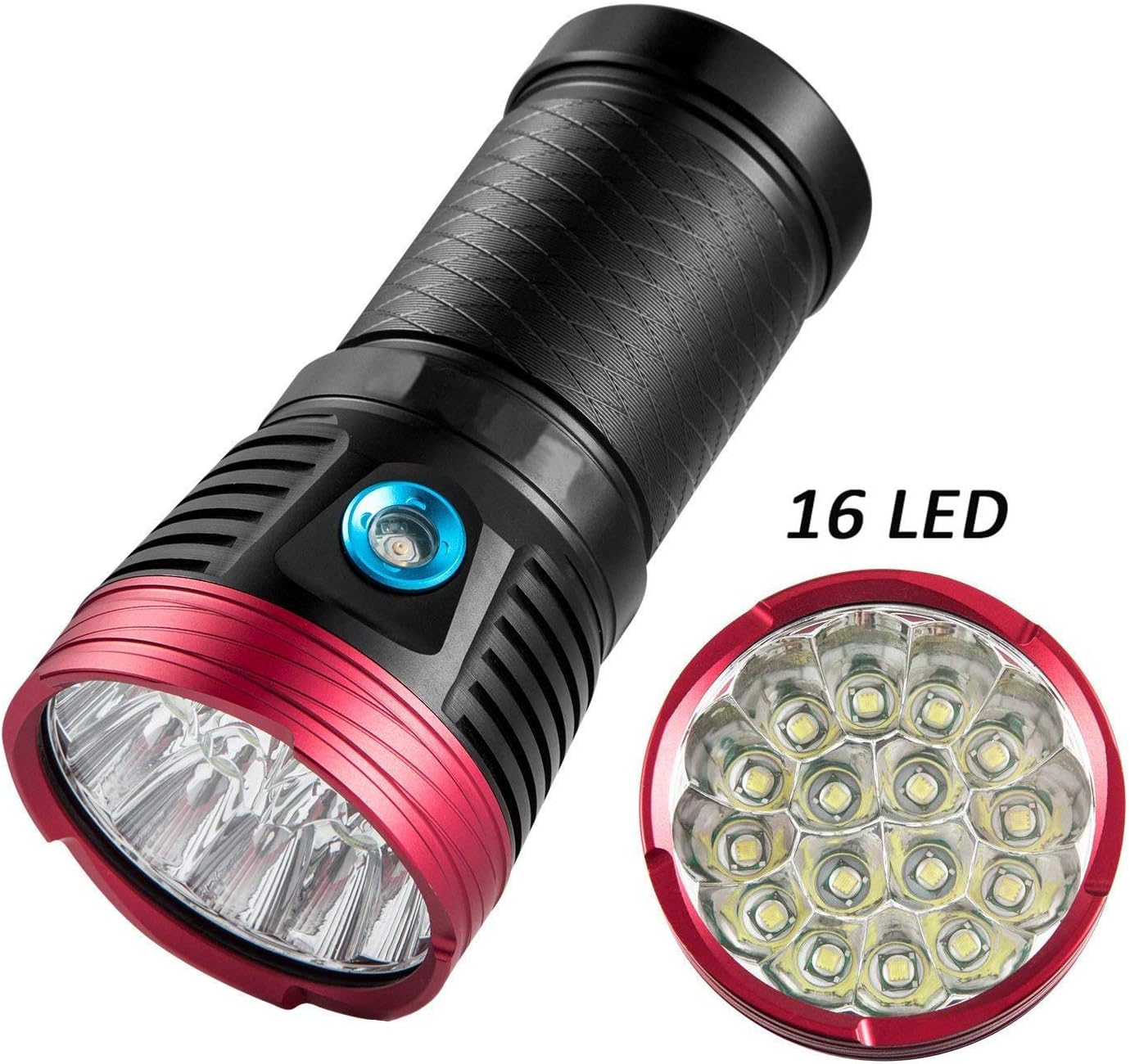 Powerful Torch 16x XM-L T6 LED Flashlight Torch, LUXNOVAQ 15000 Lumen Super Bright Torch Portable Waterproof Tactical Flashlight with 3 Modes for Hiking Camping Fishing Outdoor Household