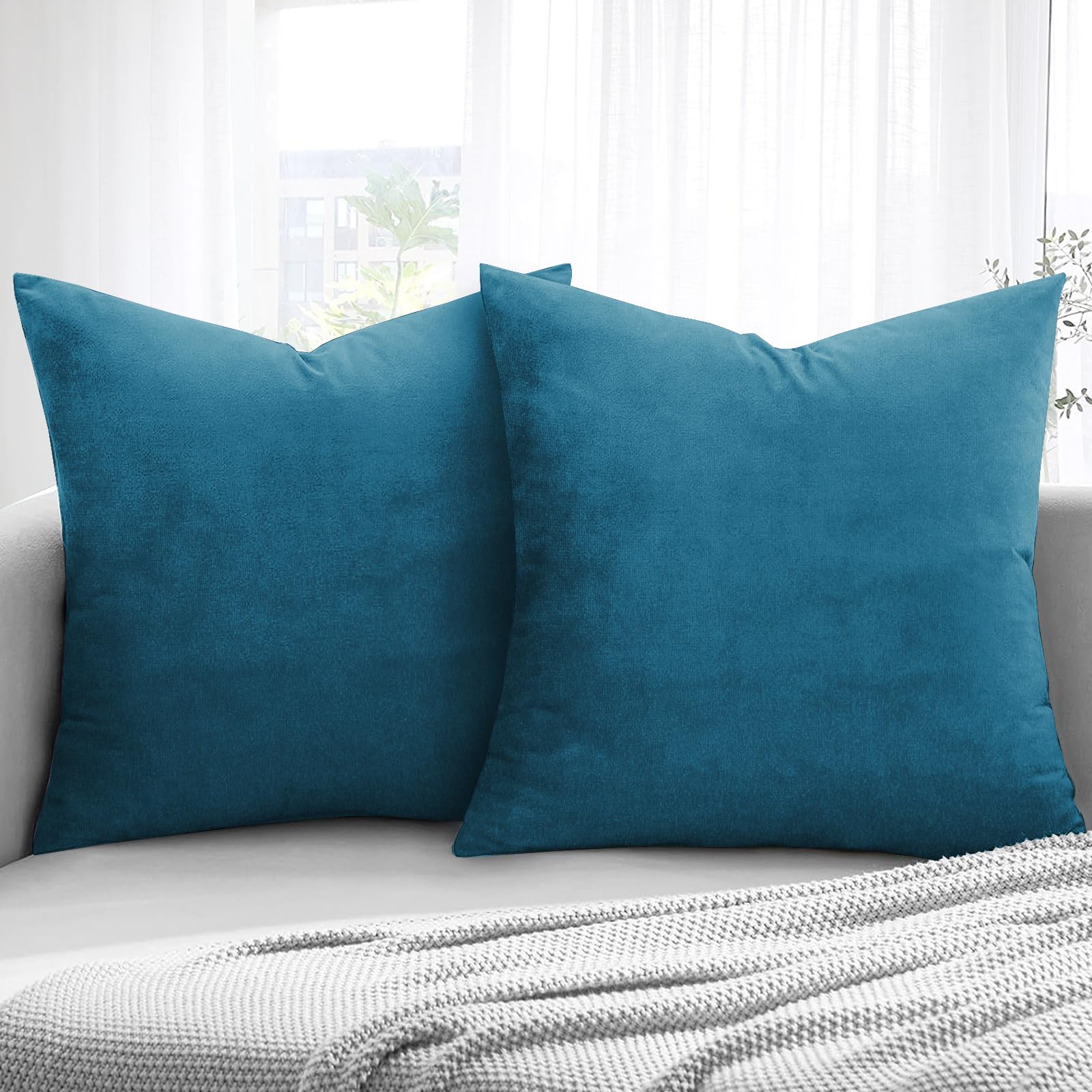 Aspire Homeware Velvet Cushion Covers 45 x 45cm Set of 2 Teal Decorative Square Throw Pillow Cases for Sofa Bedroom Living Room and Sofa