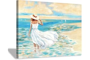 HARDY GALLERY Abstract Beach Picture Wall Art: Girl & Ocean Artwork Seascape Painting on Canvas for Bathroom (40” x 30” x 1 Panel)