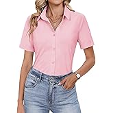 HOTOUCH Button Down Shirts for Women Short Sleeve Dress Shirts Fitted Business Casual Blouse Office Work Tops