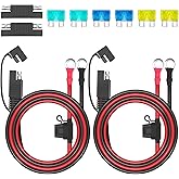 Linkstyle 2PCS 10AWG SAE to O Ring Terminal Harness, 2FT/60CM Solar Panel SAE Battery Connector, 2Pin Quick Disconnect SAE Ba