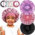 3pcs Satin Bonnets for Kids Sleeping, Cute Hair Bonnet with Scrunchies for Girls Curly Hair, C