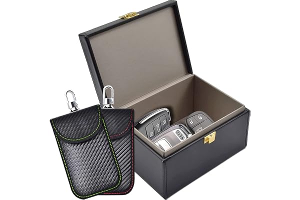 Faraday Box for Car Keys & 2 Pack Faraday Bag for Key Fob Protector, RFID Key Box Faraday Pouch Cage Car Key Signal Blocking