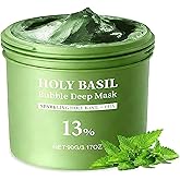 Holy Basil Bubble Deep Mask with Soothing Complex - Purifying & Gentle Oxygenating Clay Mask for Pores, Hydrating Formula for Sensitive Skin (90g / 3.17 oz) (Green)