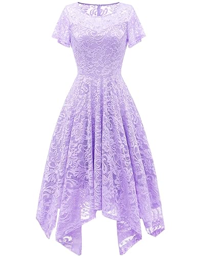 bridesmay Damen Elegant Spitzenkleid Rundhals Unregelmässig Zipfel Kleid Cocktailkleid Abendkleider