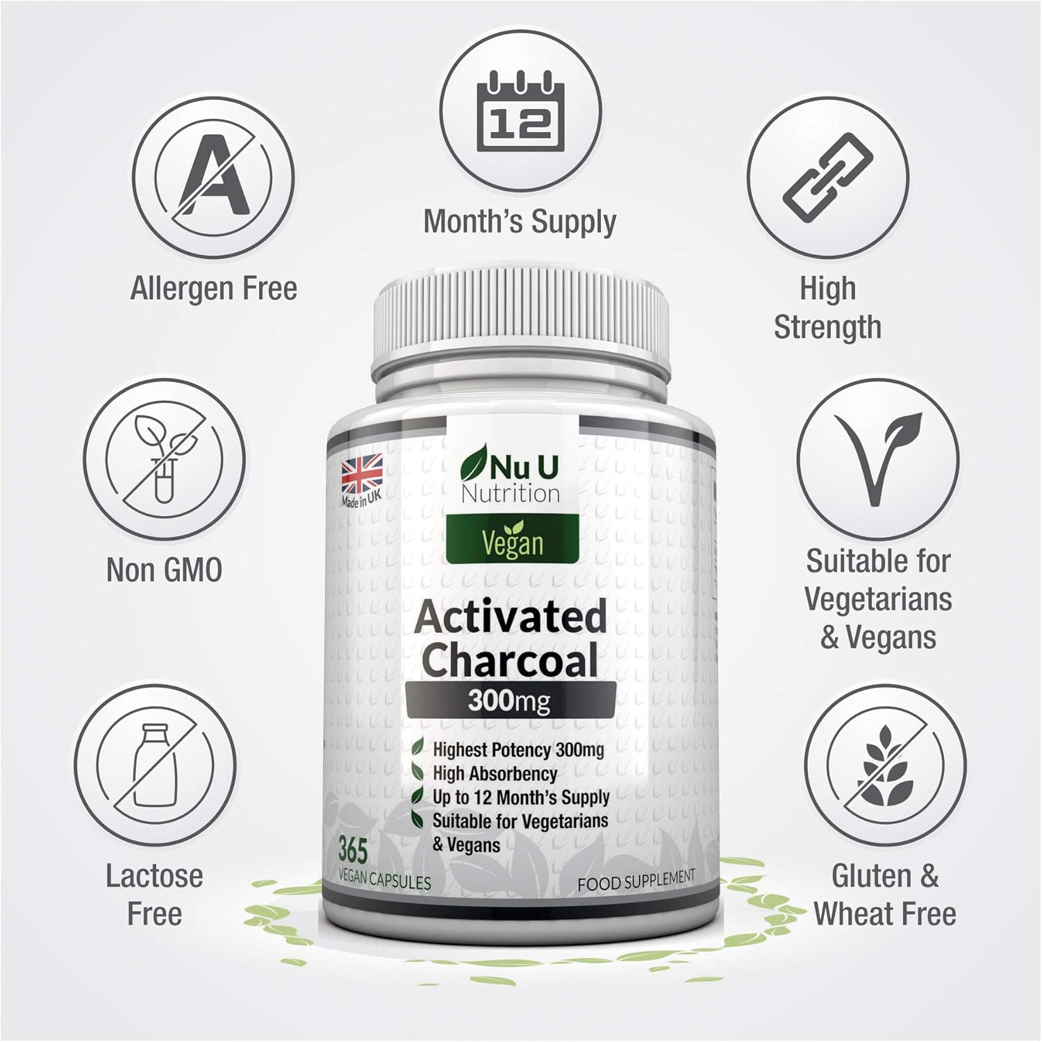 Nu U Nutrition Activated Charcoal, 365 Vegan Capsules not Tablets, 1 Year Supply, Supplement sourced from Natural Coconut - Image 4