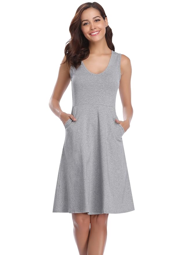 Hawiton Damen Kleid Strandkleid Knielang T Shirt Kleid Casual Freizeitkleid Sommerkleid Ärmlos