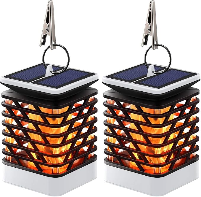 Amazon Com Hallomall Outdoor Solar Hanging Lights Solar Lanterns Waterproof Ip55 With Dancing Flame Effect 75led For Garden Patio Umbrella Lamp Tree Pool Pavilion Lawn Porch Decor 2 Pack Home Improvement