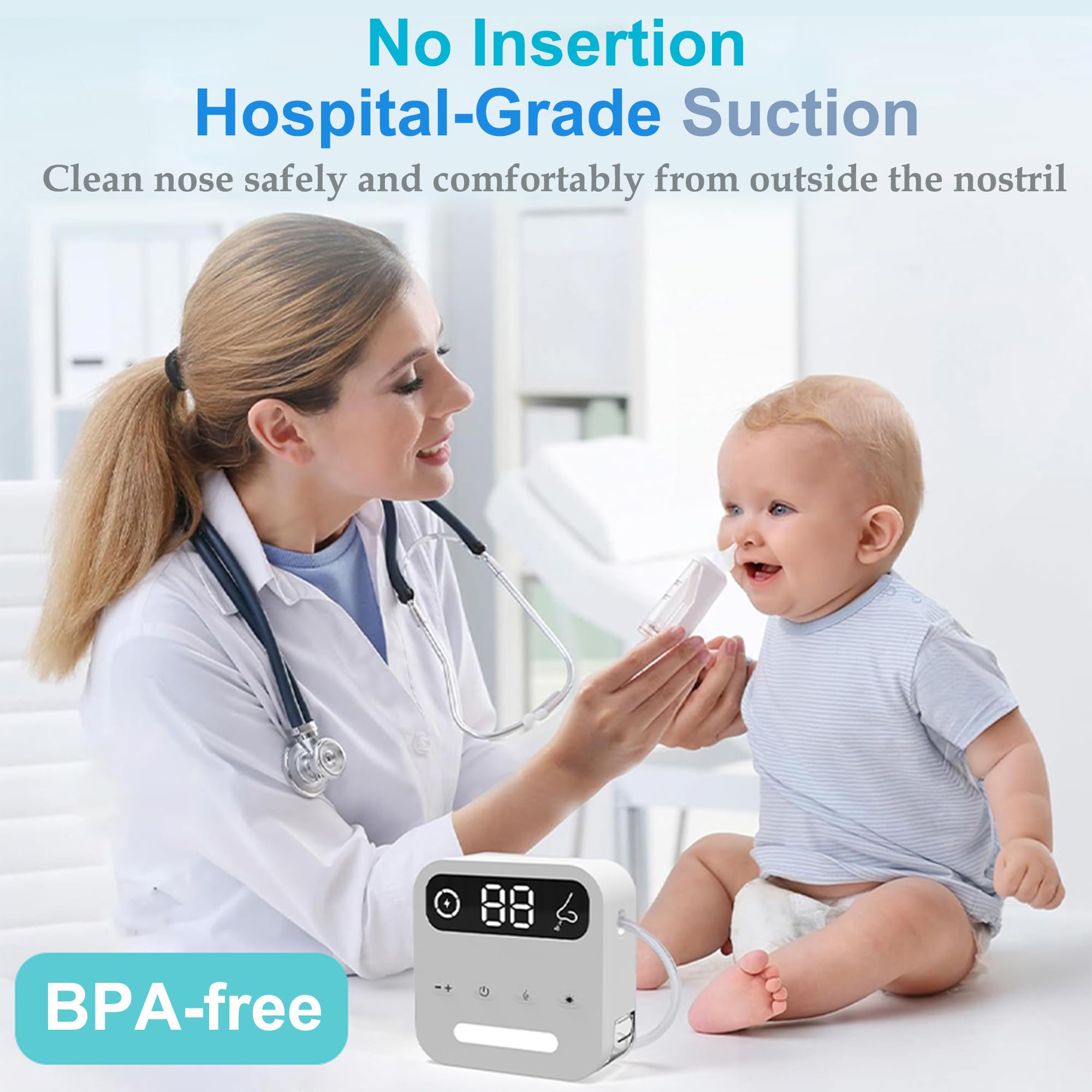 Electric Nasal Aspirator with Storage Box, 70Kpa Electric Nose Suction Nose Sucker for Baby,3 Silicone Tips,9 Suction Levels,Light Function,Anti-Reflux Design,BC-026